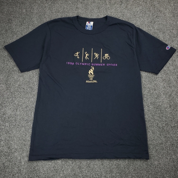 Vintage Champion 1996 USA Atlanta Olympics T Shirt Mens Medium Summer Games Navy - Picture 8 of 8